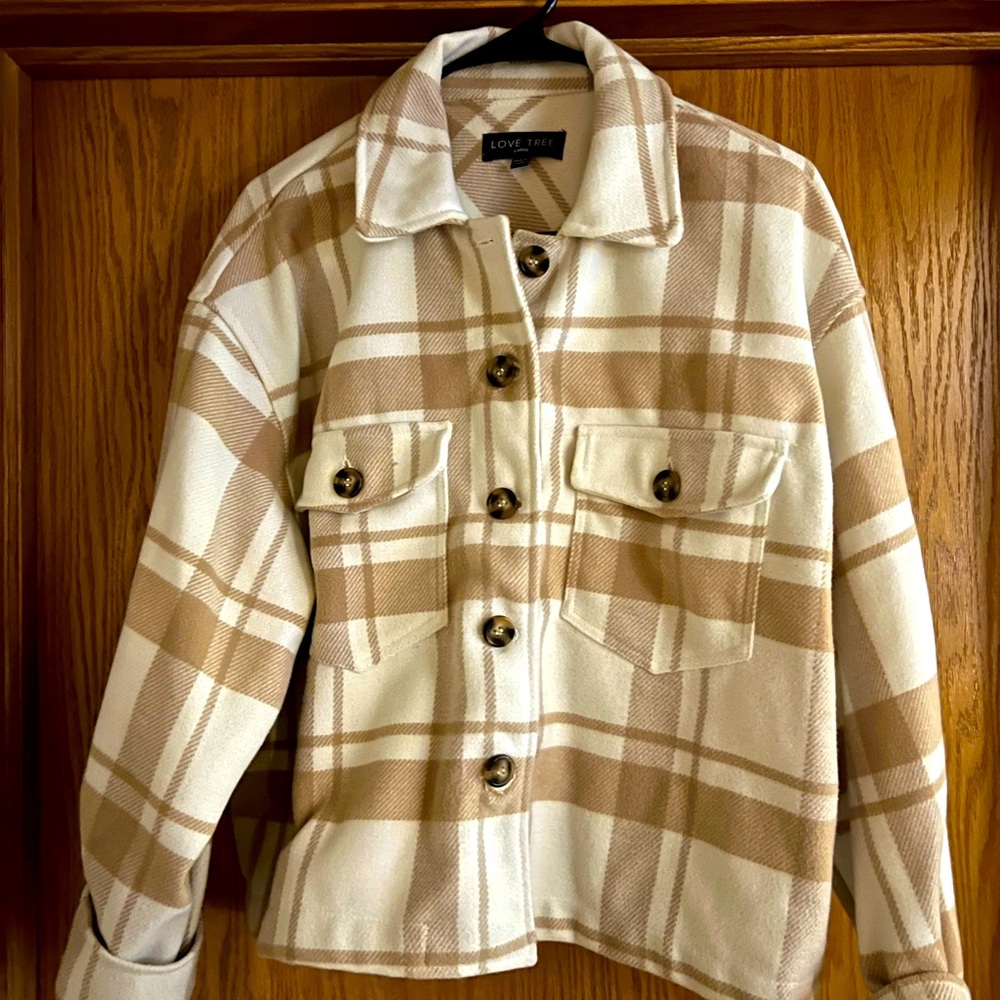 Tan and Cream plaid shacket